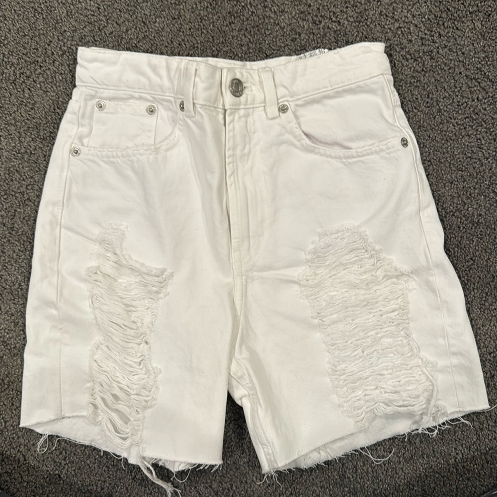 Zara White Long Ripped Shorts